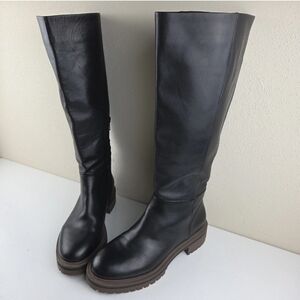 Women's Crown Vintage Gabri Black Leather Heel Half Zip Slip On Boots Size 8M